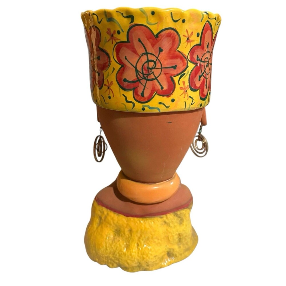 2004 Bird Brain Terra Cotta ART POTTERY Planter WOMAN Bust Pot LARGE 12” Tall - Picture 2 of 6